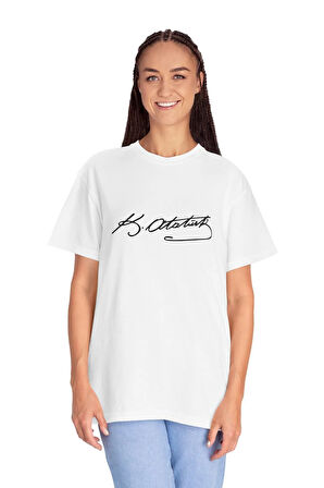 Atatürk İmza Baskılı Pamuklu Oversize Tişört