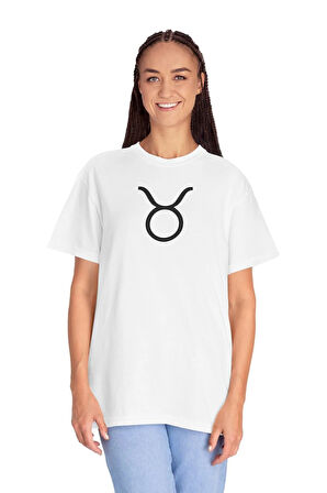 Boğa Burcu Simgeli Baskılı Pamuklu Oversize Tişört