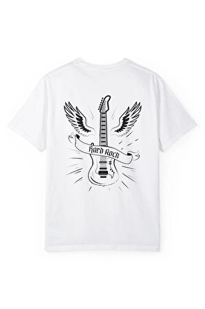 Rock Gitar Baskılı Unisex Oversize Pamuklu Tişört