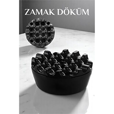 Kapaklı Zamak Döküm Yuvarlak Küllük Metal Kül Tablası - Kafe Küllüğü SİYAH