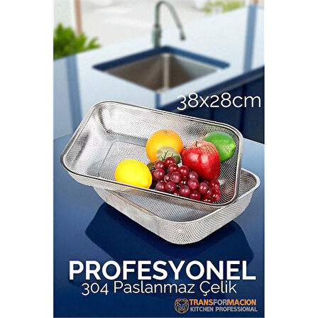Büyük 38X28 CM Kevgir - Profesyonel Süzgeç 304 Paslanmaz Çelik