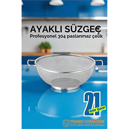 21 cm Süzgeç - Makarna Süzgeci Pirinç Meyve Süzgeci 304 Paslanmaz Çelik