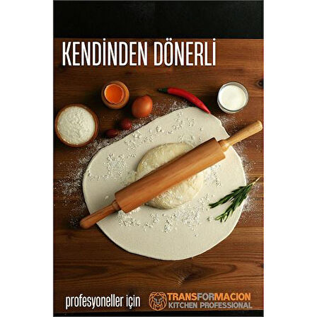 Dönerli Ahşap Merdane Hamur Açma Merdanesi - Mutfak Merdanesi