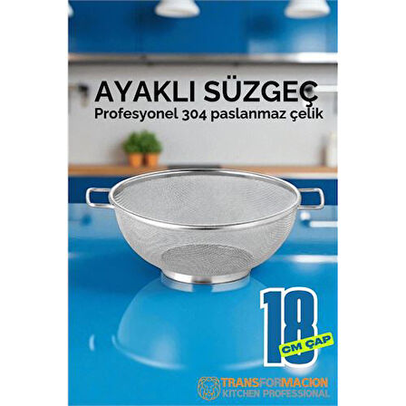 18 cm Süzgeç - Makarna Süzgeci Pirinç Meyve Süzgeci 304 Paslanmaz Çelik