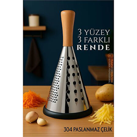 El Rendesi - Konik Tip Ergonomik 3 Taraflı Profesyonel 304 Paslanmaz Çelik