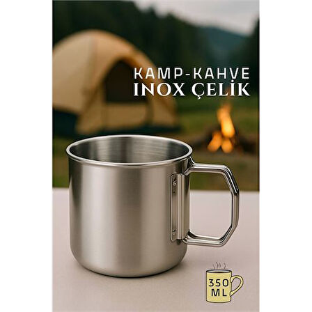 Inox Çelik Kamp Kupası - Inox Kamp Bardağı Profesyonel Inox Çelik 350 ml