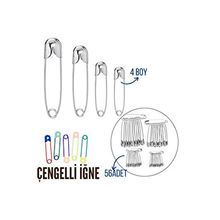 Çengelli İğne 4 Boy 56 Adet