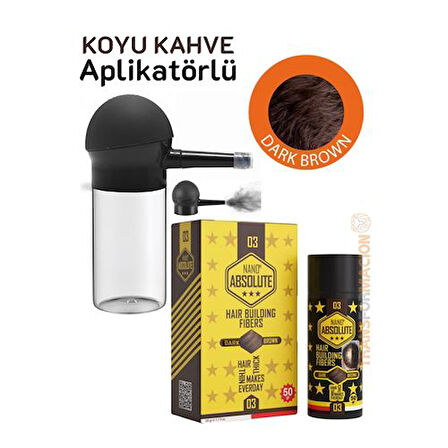 Aplikatörlü Saç Dolgunlaştırıcı Fiber Topik Toz KOYU TON KAHVERENGİ