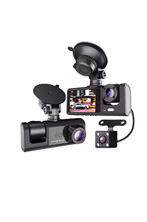 64GB Araç İçi Kamera 3 Kameralı (Yol + Araç İçi+ Arka) FHD Video Kayıt Mikrofonlu Türkçe CC-33