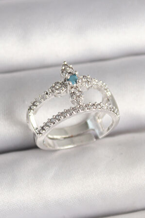 Pirinç Gümüş Renk Zirkon Taşlı Ayarlanabilir Model Kadın Yüzük