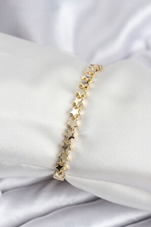 Pirinç VIP Seri Gold Renk Sıralı Yıldız Model Kadın Bileklik