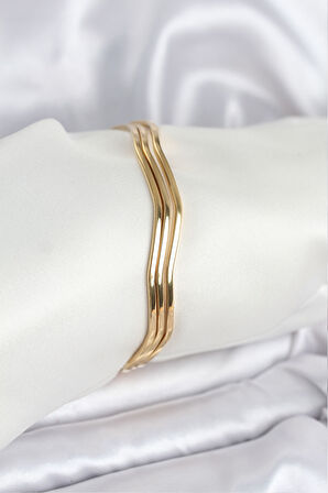 316L Çelik Gold Renk 65 mm Ajda Zikzak Model 3lü Kadın Bileklik
