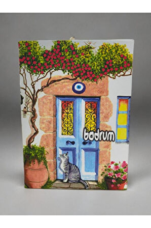 BODRUM Temalı Duvar Süsü Tablo Pano 13cm x 17 cm Yeşil-13 x 17