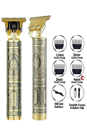 Gold Uçlu Vintage  Şarjlı Traş Makinesi Saç Sakal Ense Çizim Vucüt Kılı Tıraş Makinası