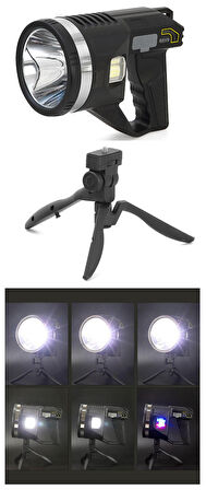 Şarjlı Dev Boy El Feneri Tripod Ayaklı Parlak LED El Lambası Kamp, Av ve Güvenlik İçin İdeal