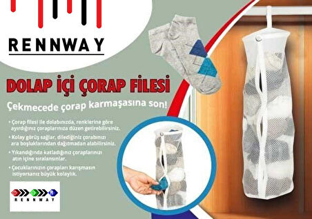 5 Adet Dolap İçi Asılabilir Temiz Çorap Düzenleyici Çorap Filesi Askılık