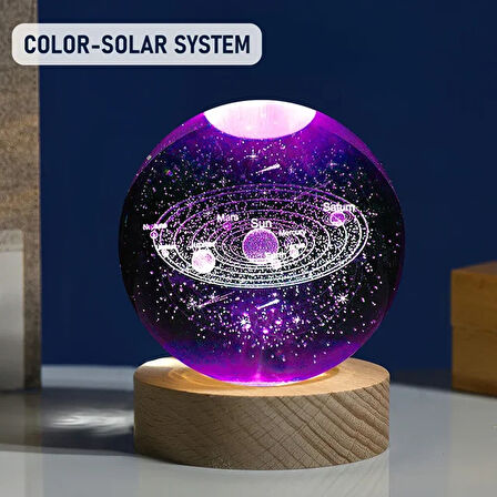 Ahşap Altlıklı Gezegen Cam Küre RGB