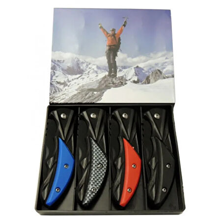 Klipsli 4 lü Set Metal  16 cm Kamp / Outdoor Çakı  - Yarı Otomatik, Kemerlikli, Kutulu