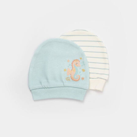 Save The Seahorse 2'Li Bebek Şapka 72231 Bej-Mint
