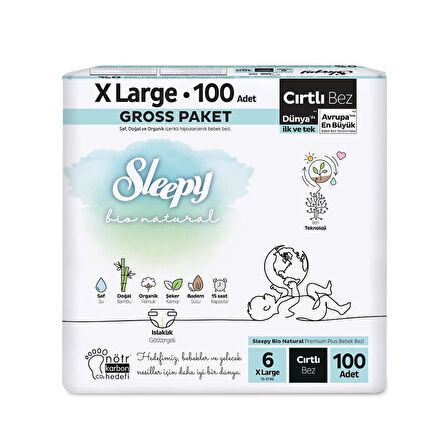 Sleepy Bio Natural Bebek Bezi Gross Paket 6 Beden 100 Adet