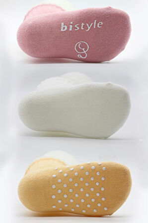 Bistyle Basic Kaymaz Penye Soket Çorap 3'Lü BS10106 Pudra Ekru Somon