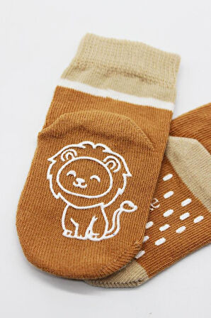 Bistyle Hayvan Figürlü Kaymaz Erkek Soket Çorap 2'Li BS10119 Hardal