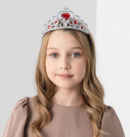 Kalp Taşlı Kırmızı Renk Karlar Ülkesi Elsa Anna Frozen Tacı