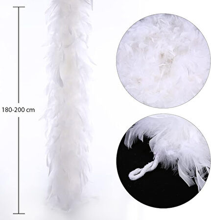 Beyaz Renk Kabarık Kalın Otriş Boa Tüy 6 cm Genişlik 180-200 cm Uzunluk