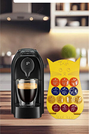 Uyumlu Kapsül Kahve Tutucu Sarı Kedi 13 Kapsül Kapasiteli Kapsül Standı Organizer 20x32cm