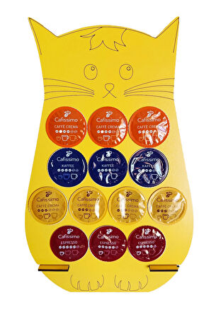 Uyumlu Kapsül Kahve Tutucu Sarı Kedi 13 Kapsül Kapasiteli Kapsül Standı Organizer 20x32cm