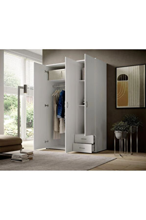 Ahu Giyinme Dolabı - Çok Amaçlı Dolap - Gardırop 120 Cm-3 Kapaklı-2 Çekmeceli