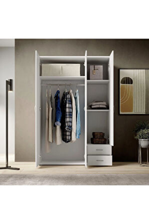Ahu Giyinme Dolabı - Çok Amaçlı Dolap - Gardırop 120 Cm-3 Kapaklı-2 Çekmeceli
