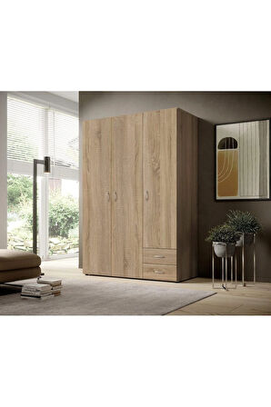 Ahu Giyinme Dolabı - Çok Amaçlı Dolap - Gardırop 120 Cm-3 Kapaklı-2 Çekmeceli