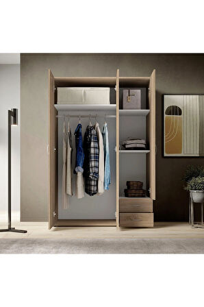 Ahu Giyinme Dolabı - Çok Amaçlı Dolap - Gardırop 120 Cm-3 Kapaklı-2 Çekmeceli