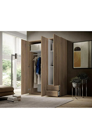 Ahu Giyinme Dolabı - Çok Amaçlı Dolap - Gardırop 120 Cm-3 Kapaklı-2 Çekmeceli