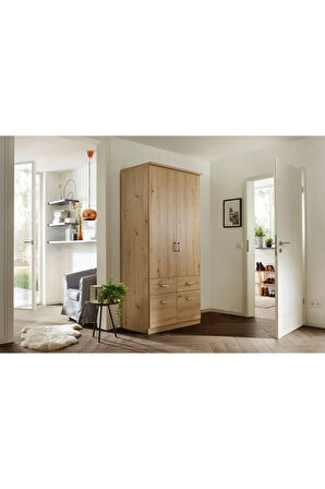 Aksu  Giyinme Dolabı - Çok Amaçlı Dolap - Gardırop 90 Cm-2 Kapaklı-2 Çekmeceli