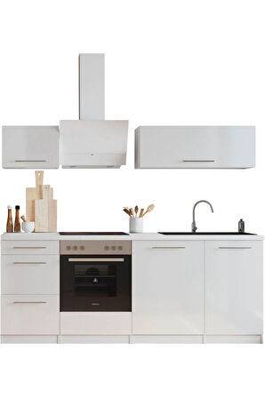 Almora Hazır Mutfak Dolabı 220cm - Parlak-Beyaz Laminat Tezgah Dahil-