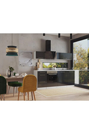 Almora Hazır Mutfak Dolabı 220cm - Parlak-Beyaz Laminat Tezgah Dahil-