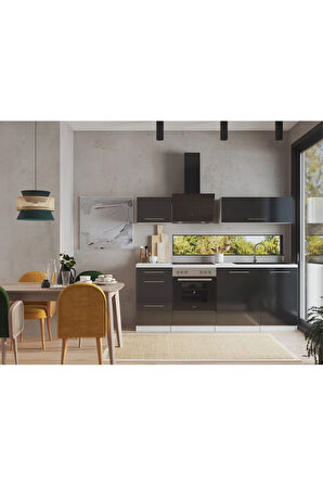 Almora Hazır Mutfak Dolabı 220cm - Parlak-Beyaz Laminat Tezgah Dahil-