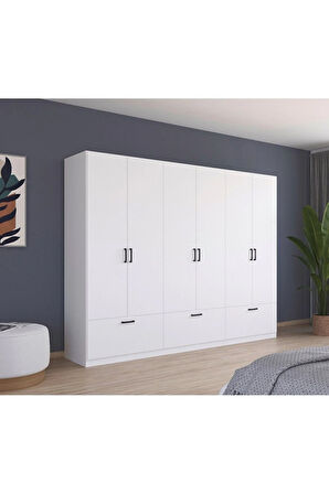 Alev Giyinme Dolabı - Çok Amaçlı Dolap - Gardırop 270 Cm-6 Kapaklı-3 Çekmeceli