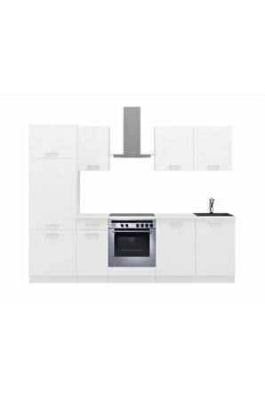 Angel Hazır Mutfak Dolabı Kiler Dahil 260cm–Beyaz Laminat Tezgah Dahil-Beyaz-Mat