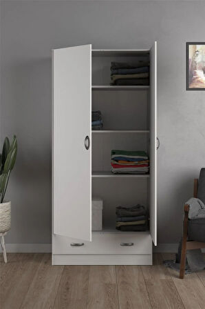 Aysu  Giyinme Dolabı - Çok Amaçlı Dolap - Gardırop 80 Cm-2 Kapaklı-1 Çekmeceli
