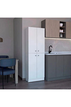 Feza Çok Amaçlı Dolap,5 Raflı, 4 Kapaklı Mutfak Dolabı Kiler Dolabı Banyo Dolabı-60cm