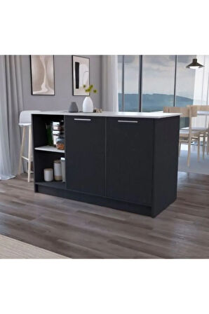Kumsal Mutfak Adası - Antrasit-150 Cm-Beyaz Tezgahlı