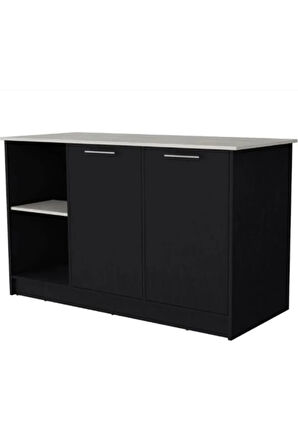 Kumsal Mutfak Adası - Antrasit-150 Cm-Beyaz Tezgahlı