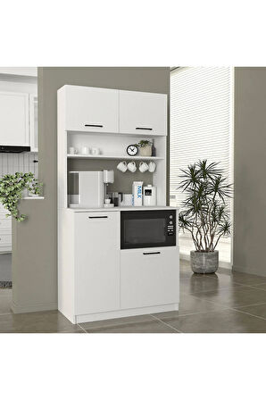 Lexa Çok Amaçlı Dolap-Mikrodalga-Erzak-Airfryer-Mutfak-Kiler Dolabı-Kahve Köşesi-Beyaz-90 cm