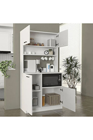 Lexa Çok Amaçlı Dolap-Mikrodalga-Erzak-Airfryer-Mutfak-Kiler Dolabı-Kahve Köşesi-Beyaz-90 cm