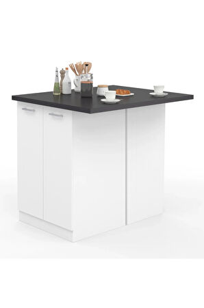 Melo Mutfak Adası- Çok Amaçlı Dolap-Erzak-Mutfak-Kiler Dolabı-Kahve Köşesi-Beyaz-115 cm-Çift Taraflı