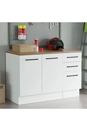 Atlantikçam Tezgahlı Prag Mutfak Alt Modül 3 Çekmeceli -2 Kapaklı-120 Cm Beyaz-tezgah Dahil