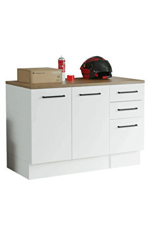 Atlantikçam Tezgahlı Prag Mutfak Alt Modül 3 Çekmeceli -2 Kapaklı-120 Cm Beyaz-tezgah Dahil